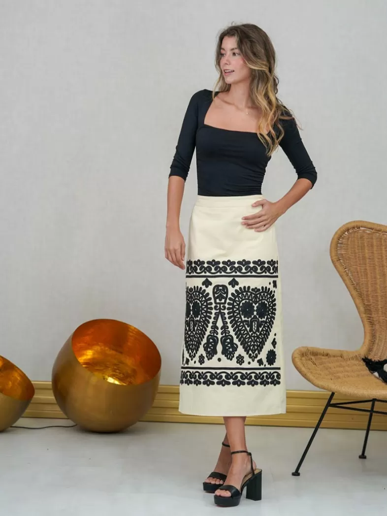 Mariquita Trasquilá Style De Rue^JUPE MIDI BORDADA Beige